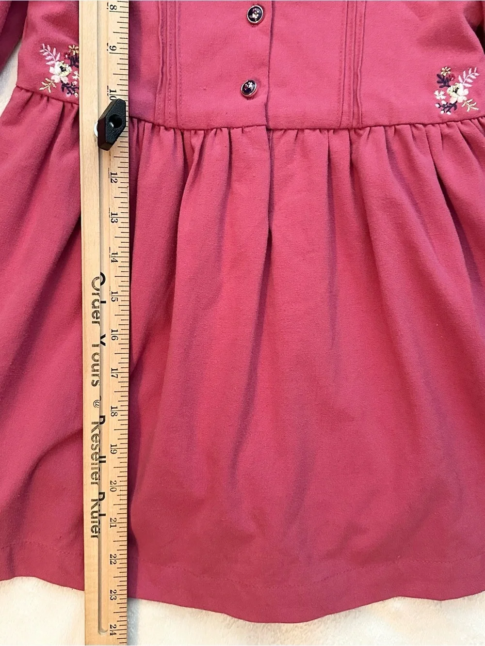 Sergent Major Girls Long Slv Raspberry Dress 6 Floral Embroidery Ruffle Mock